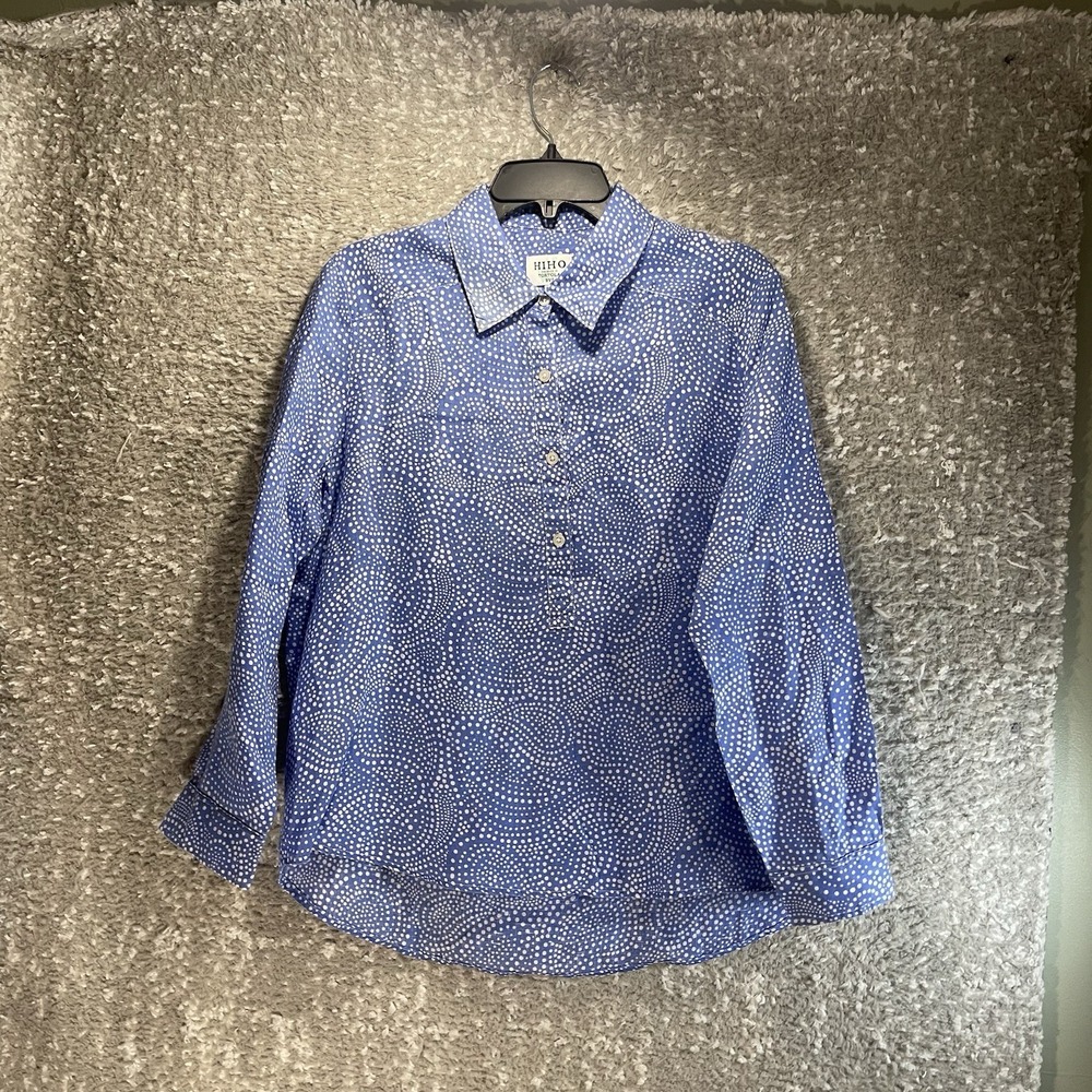 Hiho Tortola Linen Button Long Sleeve Shirt Small Preppy Coastal Vacation READ